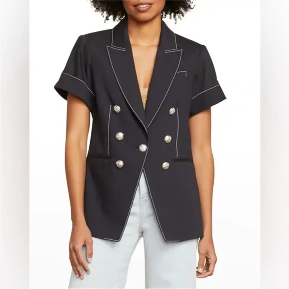 Veronica Beard Hastings Dickey Button Linen Blend Jacket Dark Navy Blue size 10 - Picture 2 of 16